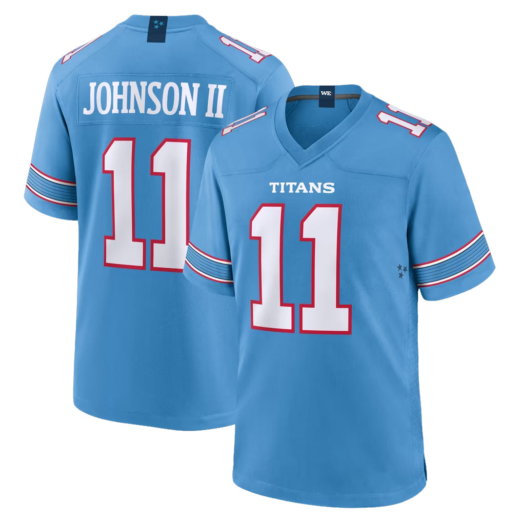T.Titans #11 Jermaine Johnson II Player Light Blue 2026 Game Home Odoa Stitched Jerseys