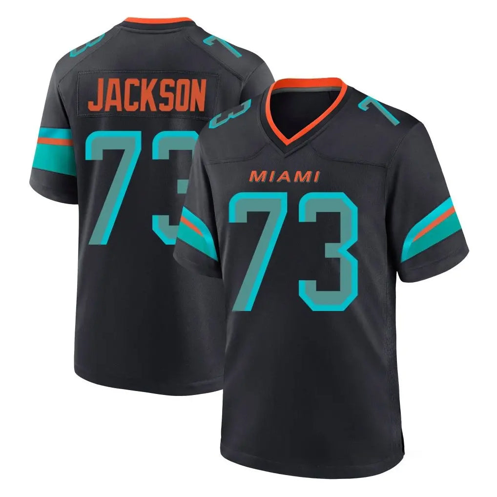 M.Dolphins #73 Austin Jackson Player Black Pitch Rivalries Collection Home Game Odoa Stitched Jerseys
