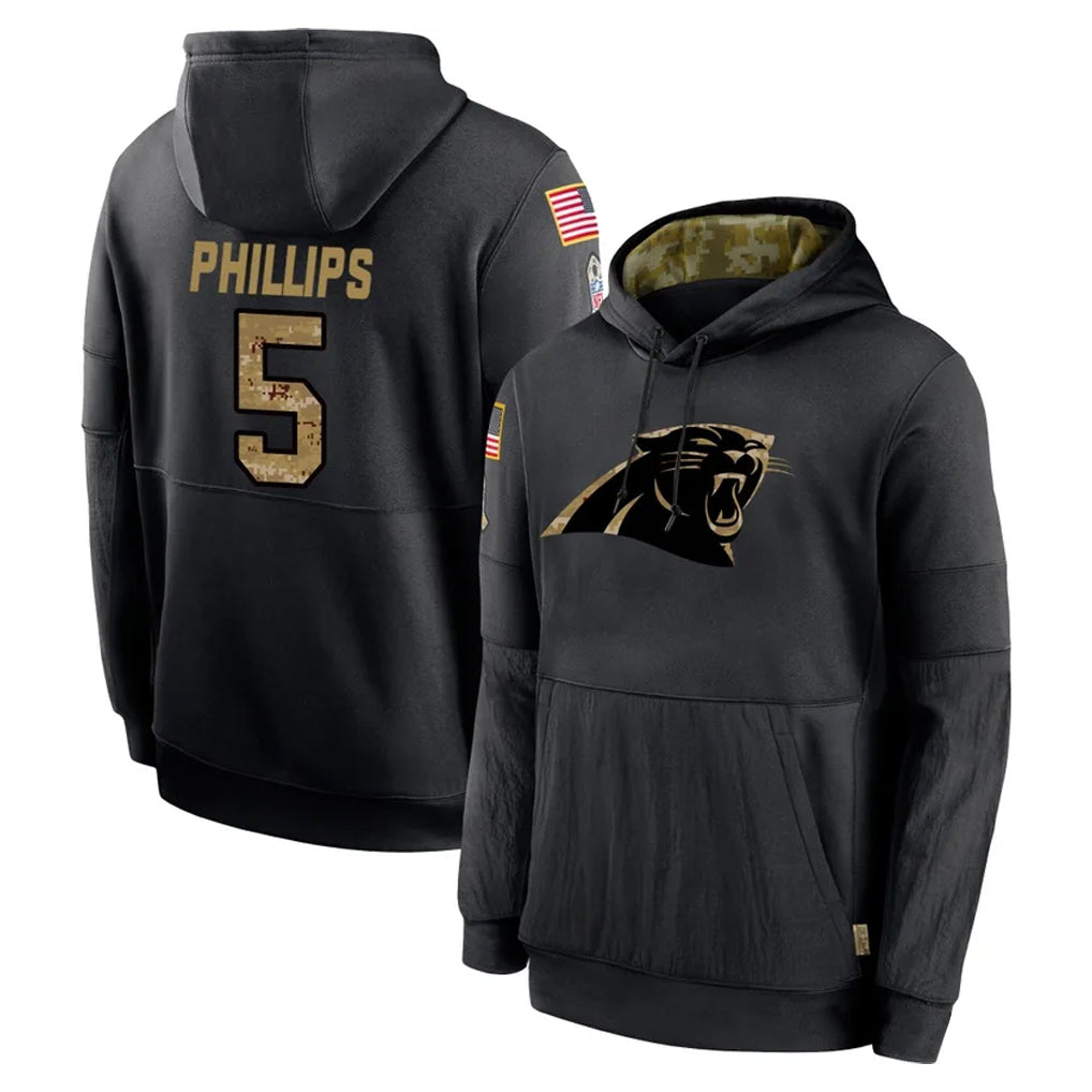 C.Panthers #5 Jaelan Phillips Player Black Salute to Service Pullover Hoodies Limited Game Odoa Stitched Jerseys