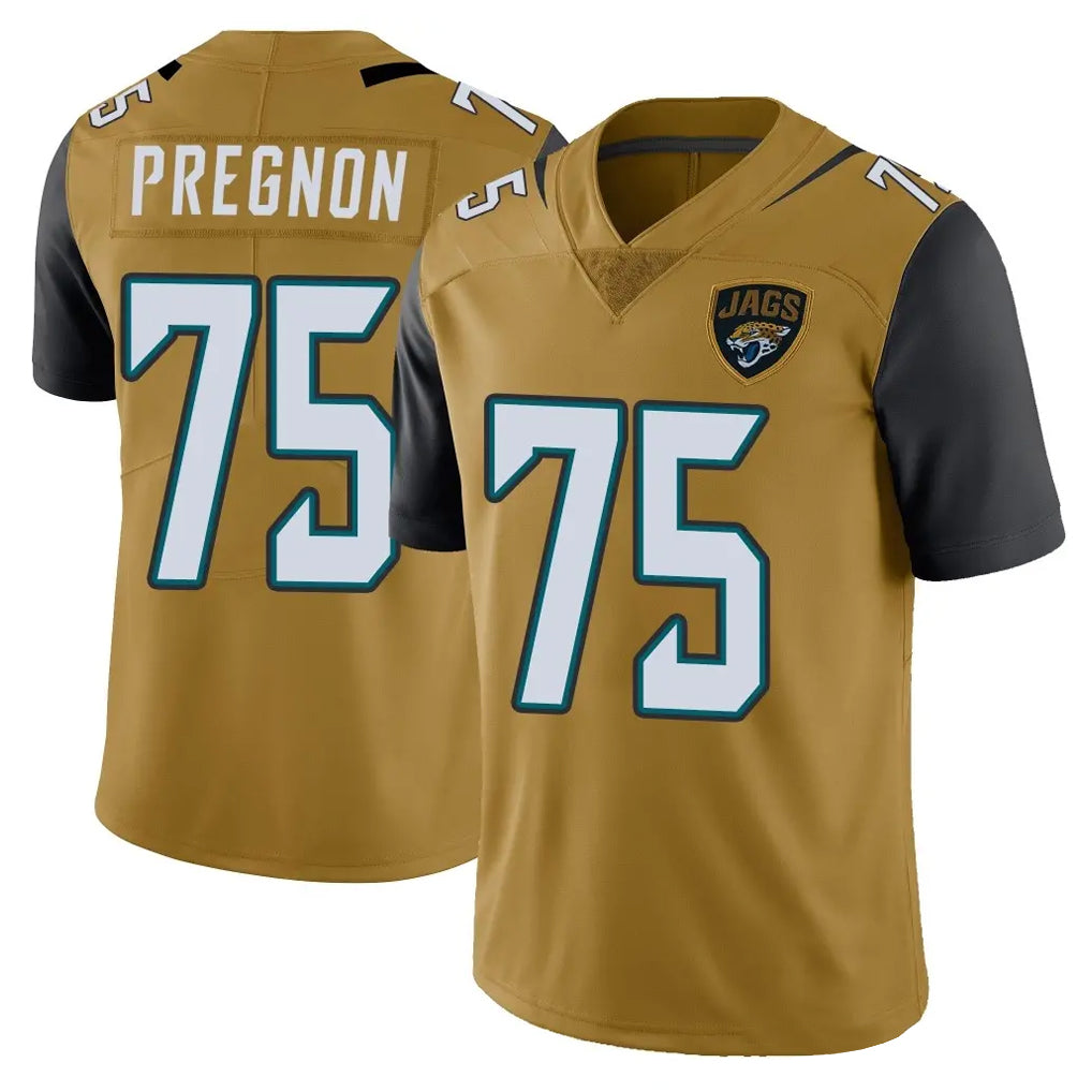 J.Jaguars #75 Emmanuel Pregnon Player Gold Vapor Limited Home Game Odoa Stitched Jerseys
