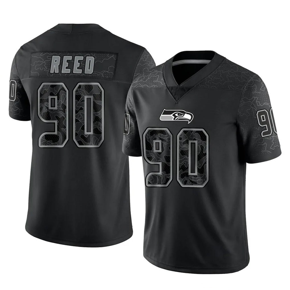 S.Seahawks #90 Jarran Reed Player Black Limited Reflective Home Game Odoa Stitched Jerseys