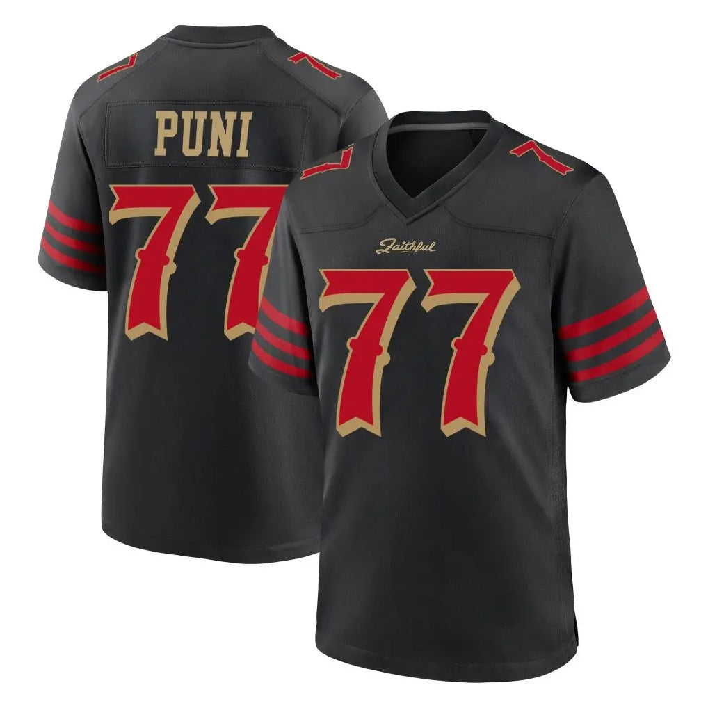 SF.49ers #77 Dominick Puni Player Black Rivalries Collection Home Game Odoa Stitched Jerseys