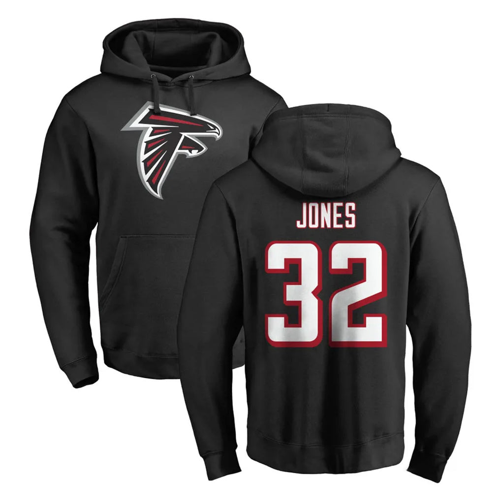 A.Falcons #32 Cash Jones Player Black LOGO Pullover Hoodies Home Game Odoa Stitched Jerseys