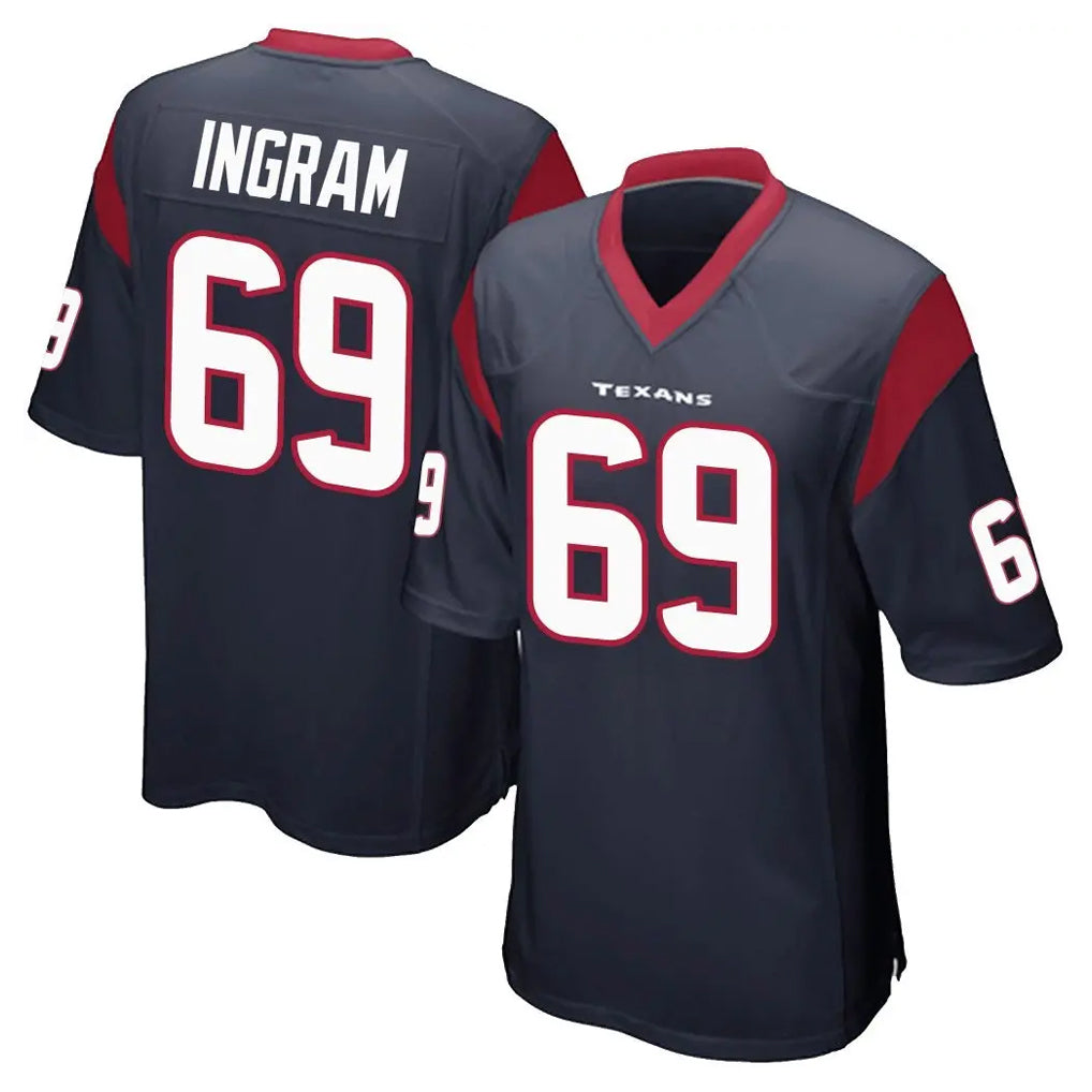H.Texans #69 Ed Ingram Player Navy Home Game Odoa Stitched Jerseys
