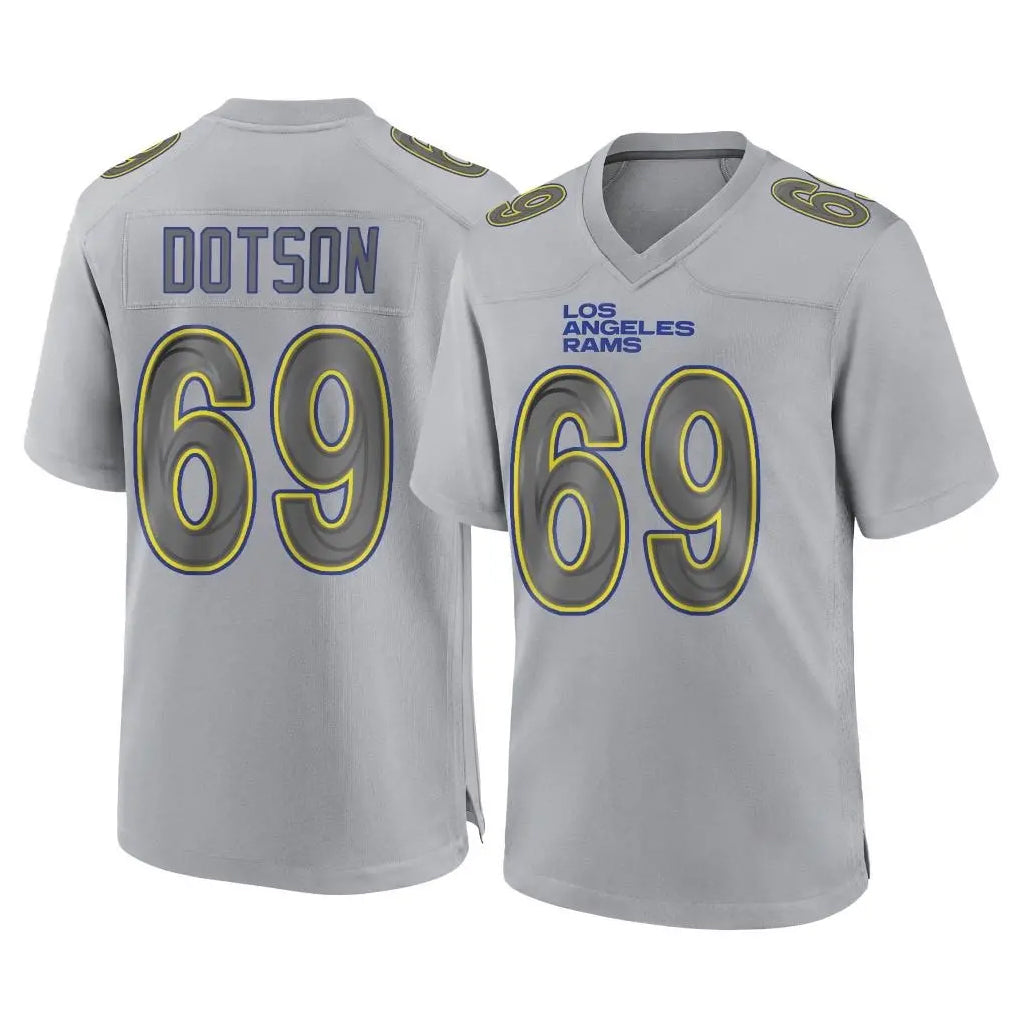 LA.Rams #69 Kevin Dotson Player Gray Atmosphere Fashion Home Game Odoa Stitched Jerseys