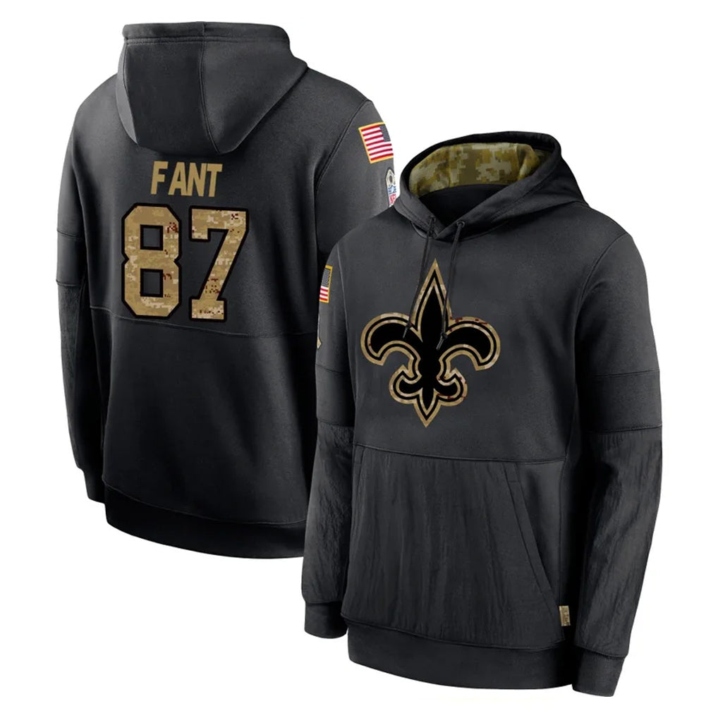 NO.Saints #87 Noah Fant Player Black Salute to Service Hoodies Limited Game Odoa Stitched Jerseys
