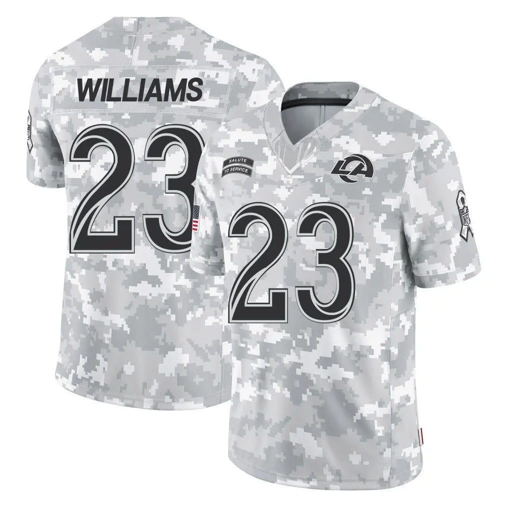 LA.Rams #23 Kyren Williams Player Arctic Camo Salute To Service Limited Game Odoa Stitched Jerseys