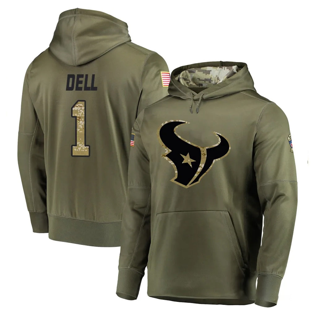H.Texans #1 Tank Dell Player Olive Salute to Service Pullover Hoodies Home Game Odoa Stitched Jerseys
