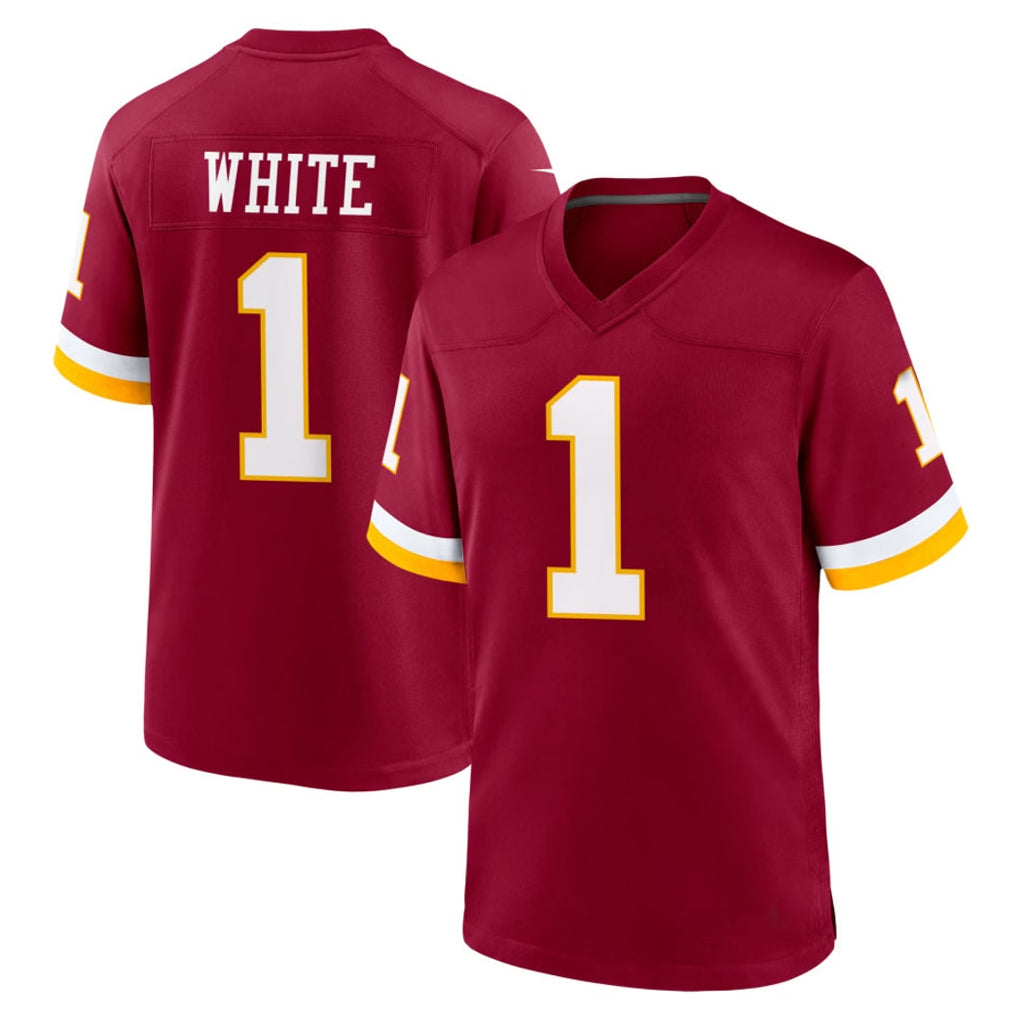 W.Commanders #1 Rachaad White Player Burgundy Game Home Odoa Stitched Jerseys