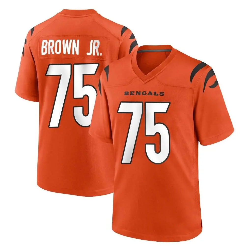 C.Bengals #75 Orlando Brown Jr. Player Orange Home Game Odoa Stitched Jerseys