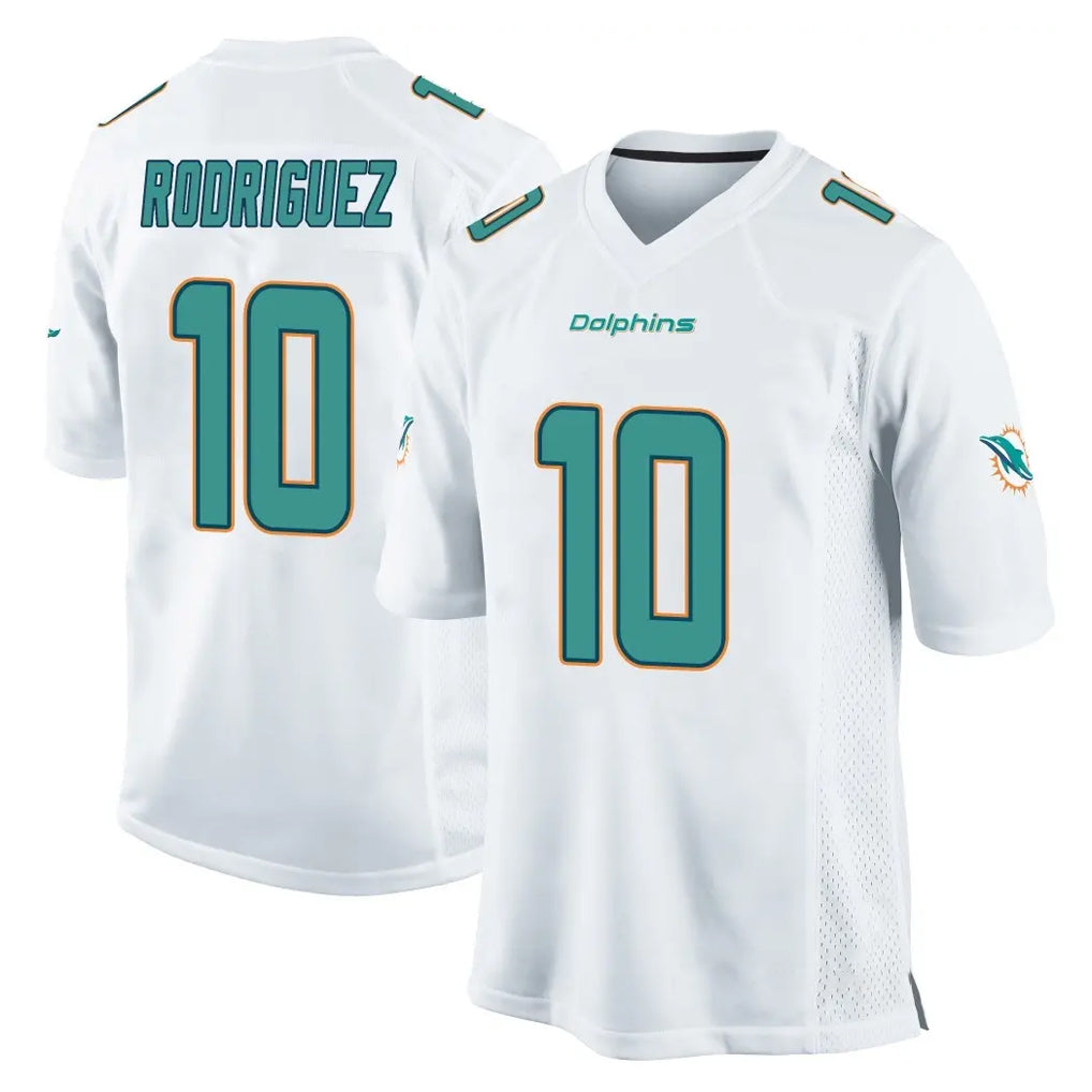 M.Dolphins #10 Jacob Rodriguez Player White Home Game Odoa Stitched Jerseys