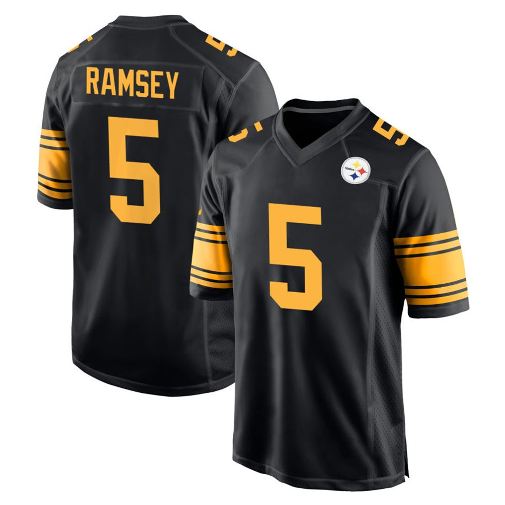 P.Steelers #5 Jalen Ramsey Player Black Color Rush Home Game Odoa Stitched Jerseys