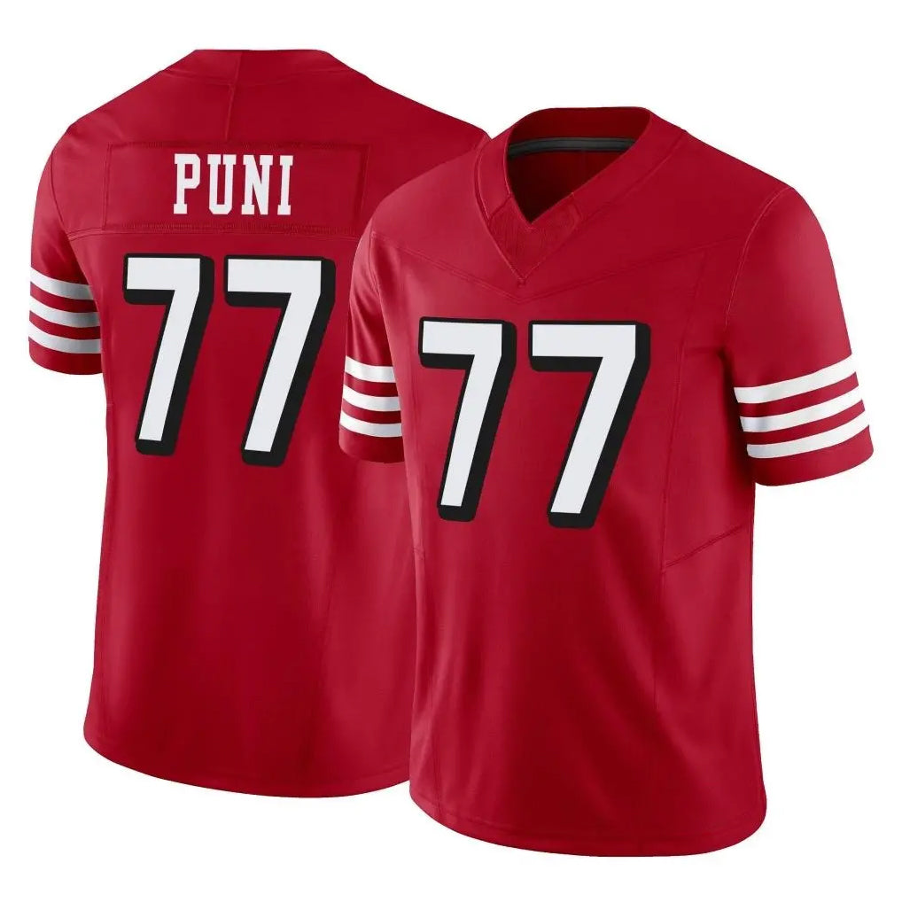 SF.49ers #77 Dominick Puni Player Red Limited Alternate Vapor F.U.S.E. Home Game Odoa Stitched Jerseys
