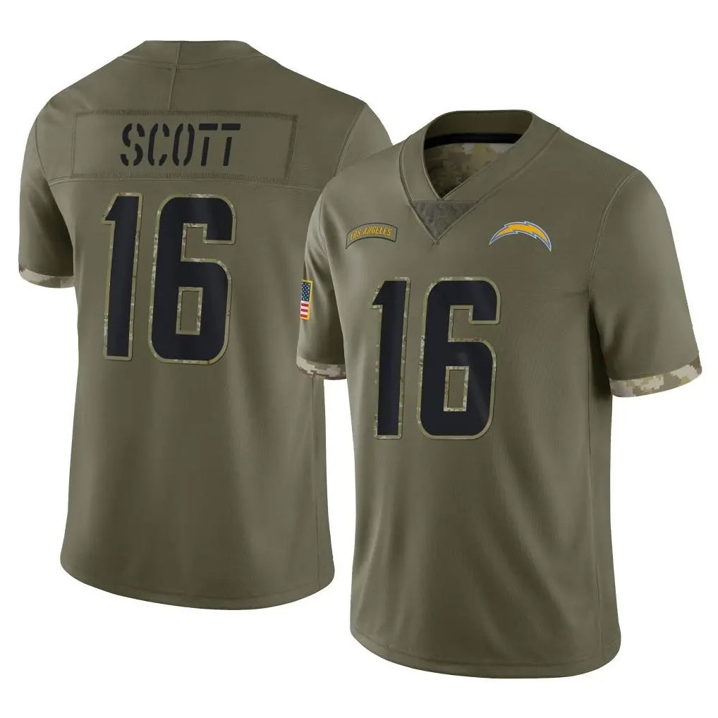 LA.Chargers #16 J.K. Scott Player Olive Salute To Service Limited Odoa Stitched Jerseys