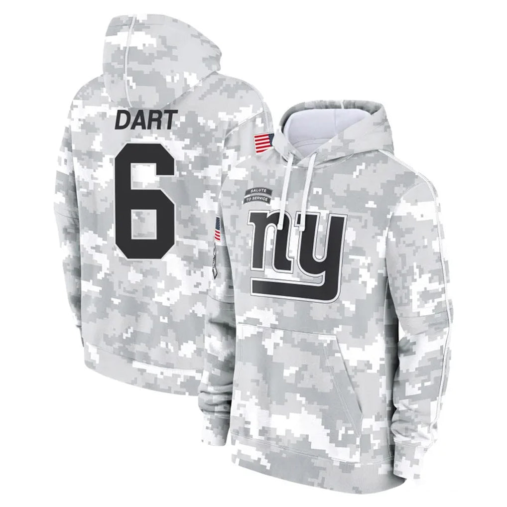 NY.Giants #6 Jaxson Dart Player Arctic Camo Salute to Service Pullover Hoodies Limited Game Odoa Stitched Jerseys