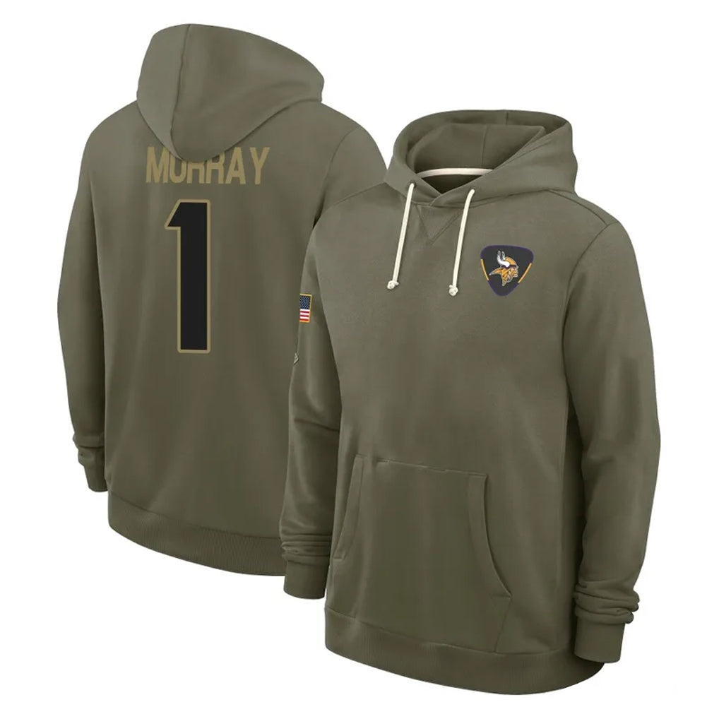 M.Vikings #1 Kyler Murray Player Olive Salute to Service Pullover Hoodies Limited Odoa Stitched Jerseys
