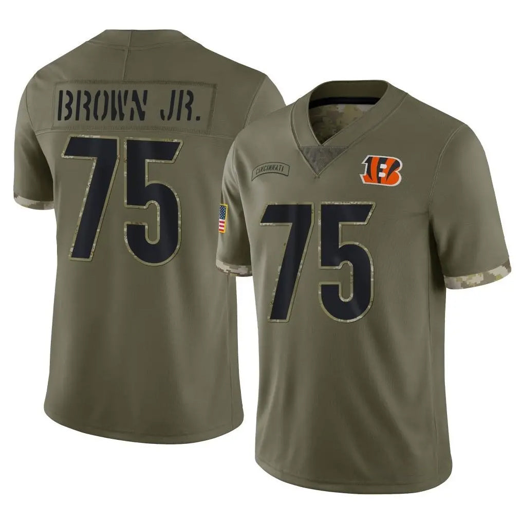 C.Bengals #75 Orlando Brown Jr. Player Olive Salute to Service Limited Game Odoa Stitched Jerseys