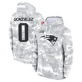 NE.Patriots #0 Christian Gonzalez Player Arctic Camo Salute to Service Pullover Hoodies Limited Game Odoa Stitched Jerseys