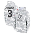 NO.Saints #3 Travis Etienne Jr. Player Arctic Camo Salute to Service Pullover Hoodies Limited Game Odoa Stitched Jerseys