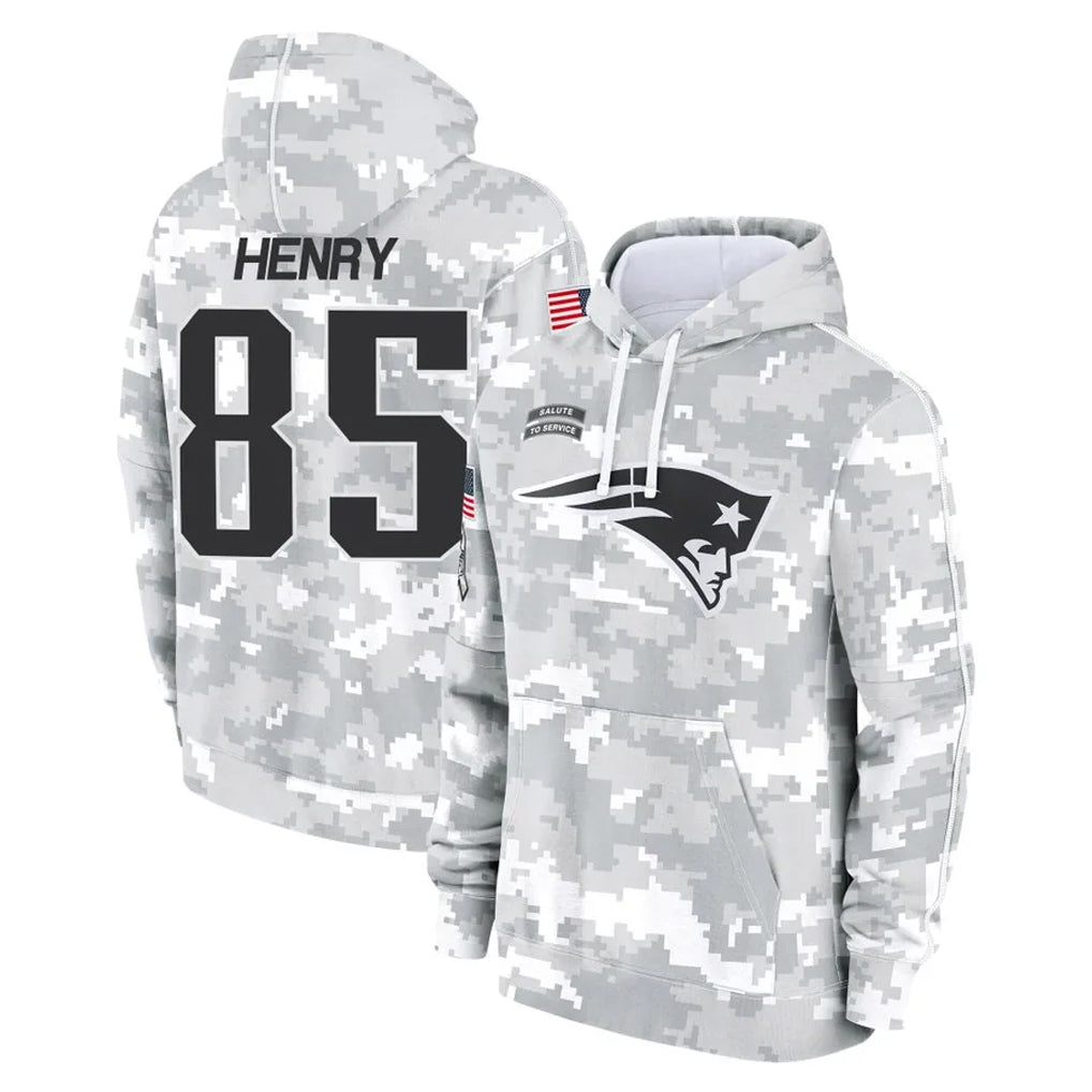 NE.Patriots #85 Hunter Henry Player Arctic Camo Salute to Service Pullover Hoodies Limited Game Odoa Stitched Jerseys