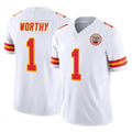 KC.Chiefs #1 Xavier Worthy Player White Limited Vapor F.U.S.E. Home Game Odoa Stitched Jerseys