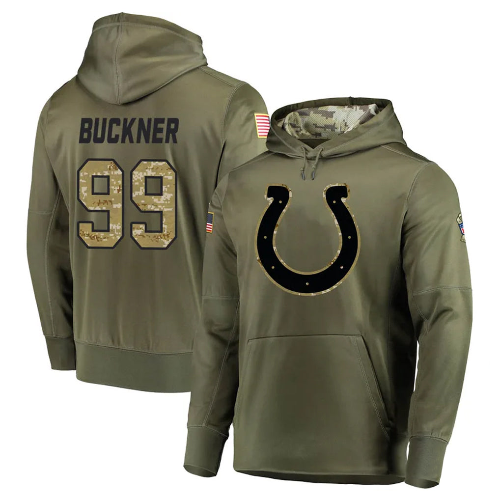 IN.Colts #99 DeForest Buckner Player Olive Salute to Service Pullover Hoodies Home Game Odoa Stitched Jerseys