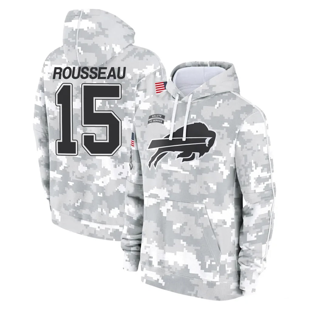 B.Bills #15 Greg Rousseau Player Arctic Camo Salute to Service Hoodies Odoa Stitched Jerseys