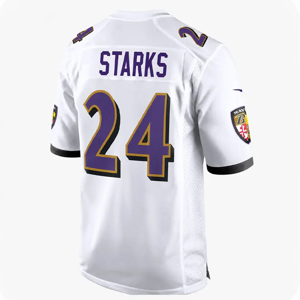 B.Ravens #24 Malaki Starks Player White Home Game Odoa Stitched Jerseys
