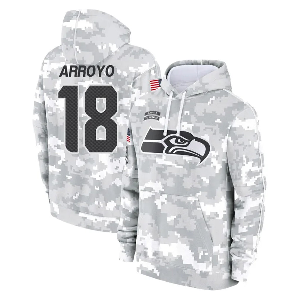 S.Seahawks #18 Elijah Arroyo Player Arctic Camo Limited Salute to Service Pullover Hoodies Game Odoa Stitched Jerseys