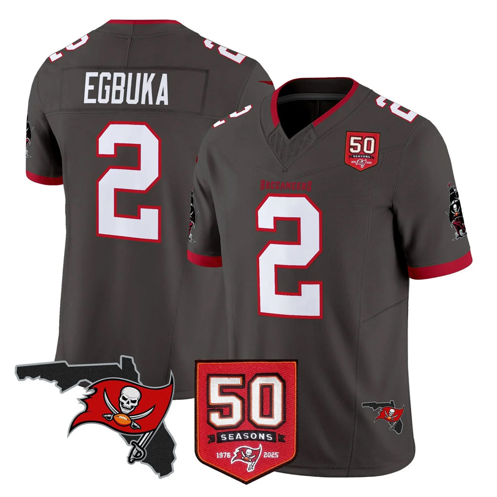 TB.Buccaneers #2 Emeka Egbuka Player Pewter Limited 2026 Season Vapor F.U.S.E. Home Game Odoa Stitched Jerseys
