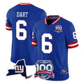 NY.Giants #6 Jaxson Dart Player Royal 100th Season & State Patch Vapor Limited Home Game Odoa Stitched Jerseys