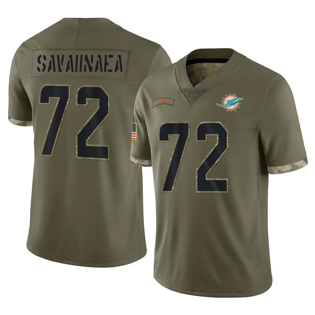 M.Dolphins #72 Jonah Savaiinaea Player Olive Salute To Service Limited Odoa Stitched Jerseys