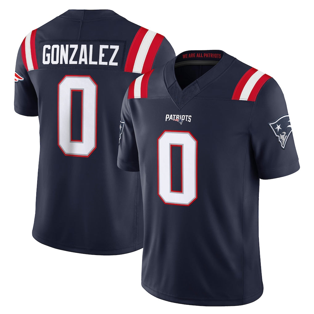 NE.Patriots #0 Christian Gonzalez Player Navy Limited Vapor F.U.S.E. Home Game Odoa Stitched Jerseys