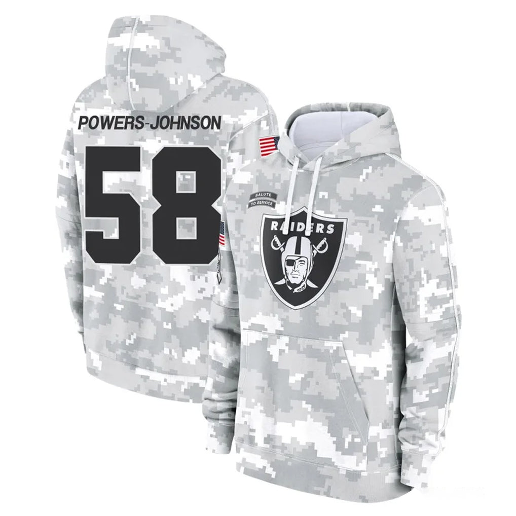 LV.Raiders #58 Jackson Powers-Johnson Player Arctic Camo Salute to Service Hoodies Limited Game Odoa Stitched Jerseys