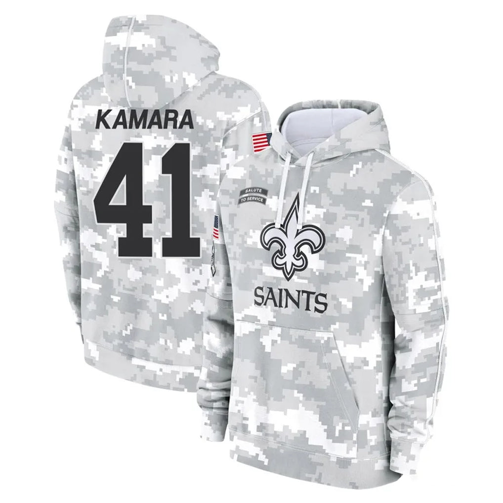 NO.Saints #41 Alvin Kamara Player Arctic Camo Salute to Service Pullover Hoodies Limited Game Odoa Stitched Jerseys