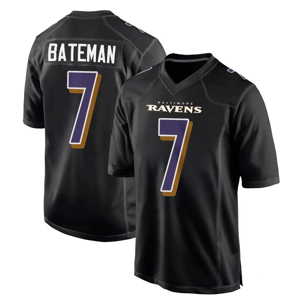 B.Ravens #7 Rashod Bateman Player Black Carbon Fashion Home Game Odoa Stitched Jerseys