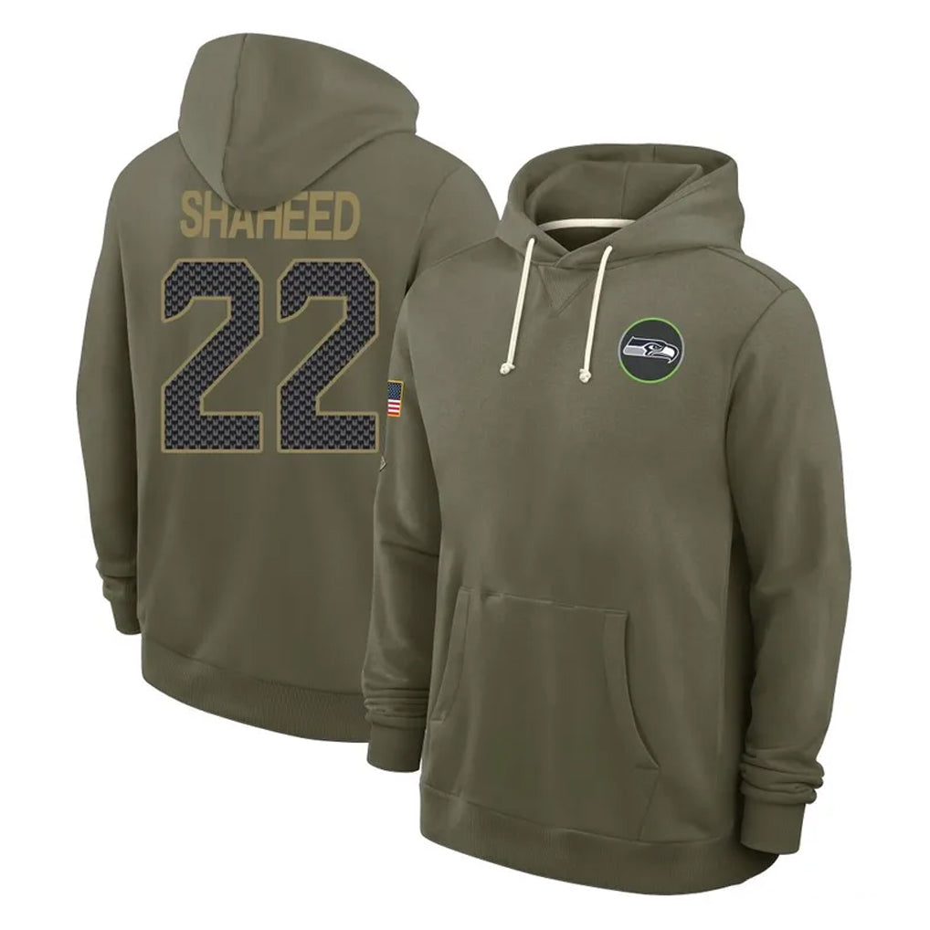 S.Seahawks #22 Rashid Shaheed Player Olive Salute to Service Pullover Hoodies Limited Odoa Stitched Jerseys