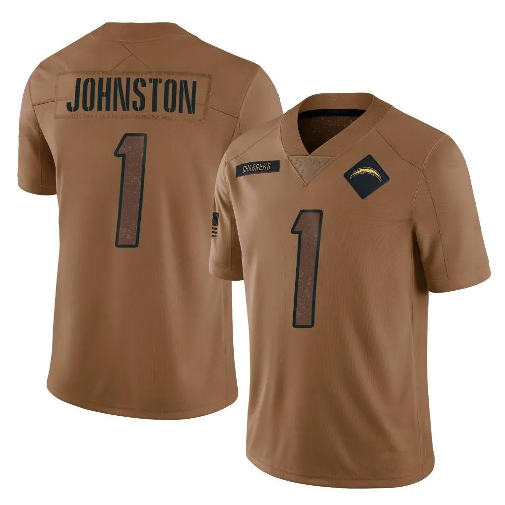 LA.Chargers #1 Quentin Johnston Player Brown Salute To Service Limited Odoa Stitched Jerseys