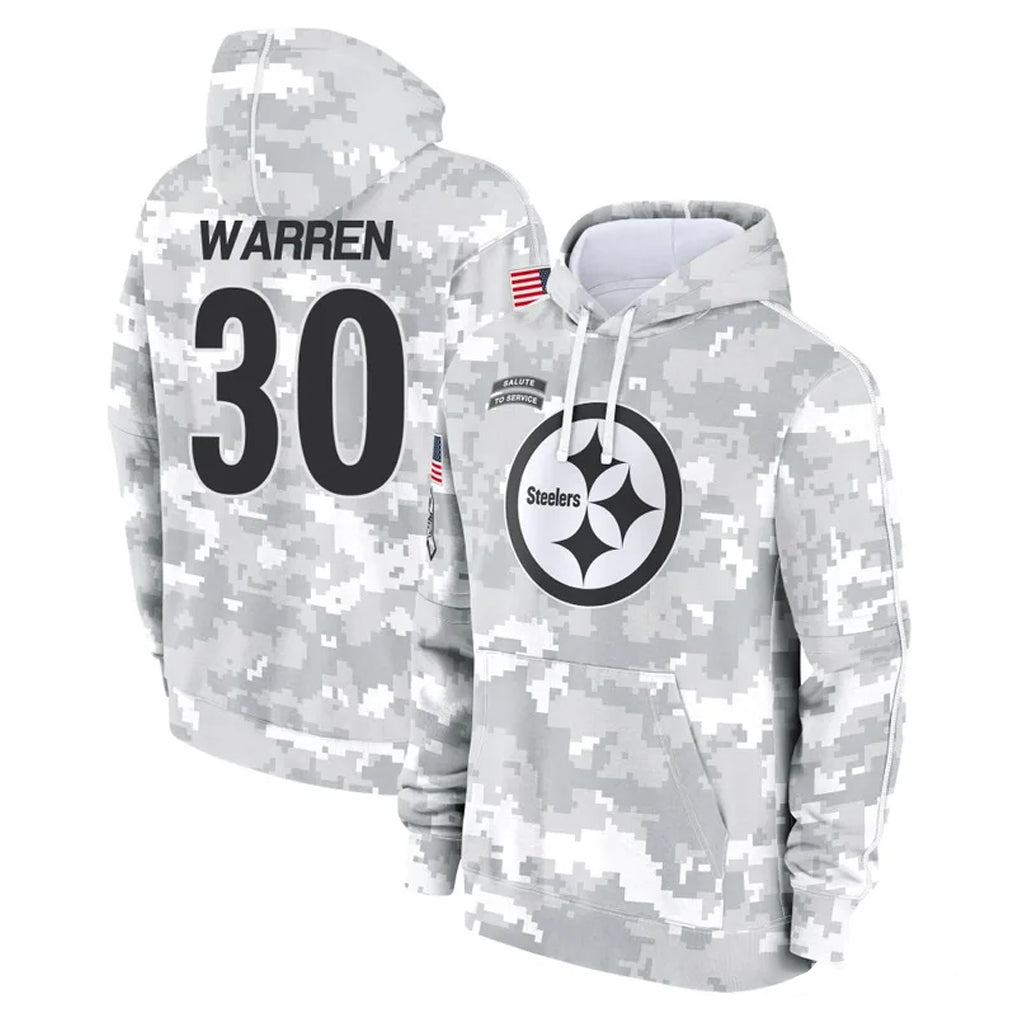 P.Steelers #30 Jaylen Warren Player Arctic Camo Limited Salute to Service Pullover Hoodies Game Odoa Stitched Jerseys