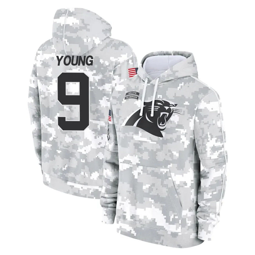 C.Panthers #9 Bryce Young Player Arctic Camo Salute to Service Pullover Hoodies Limited Game Odoa Stitched Jerseys