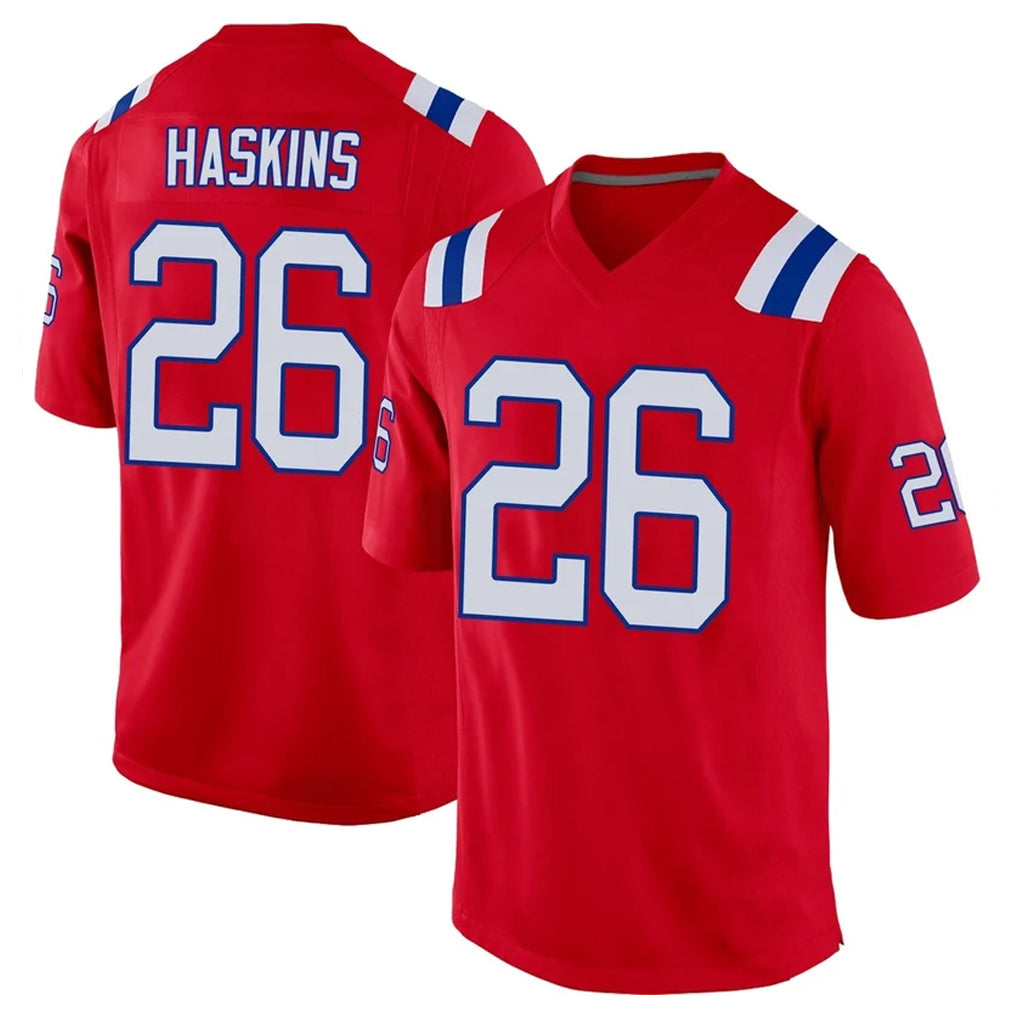 NE.Patriots #26 Hassan Haskins Player Red Home Game Odoa Stitched Jerseys