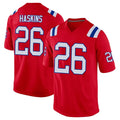NE.Patriots #26 Hassan Haskins Player Red Home Game Odoa Stitched Jerseys