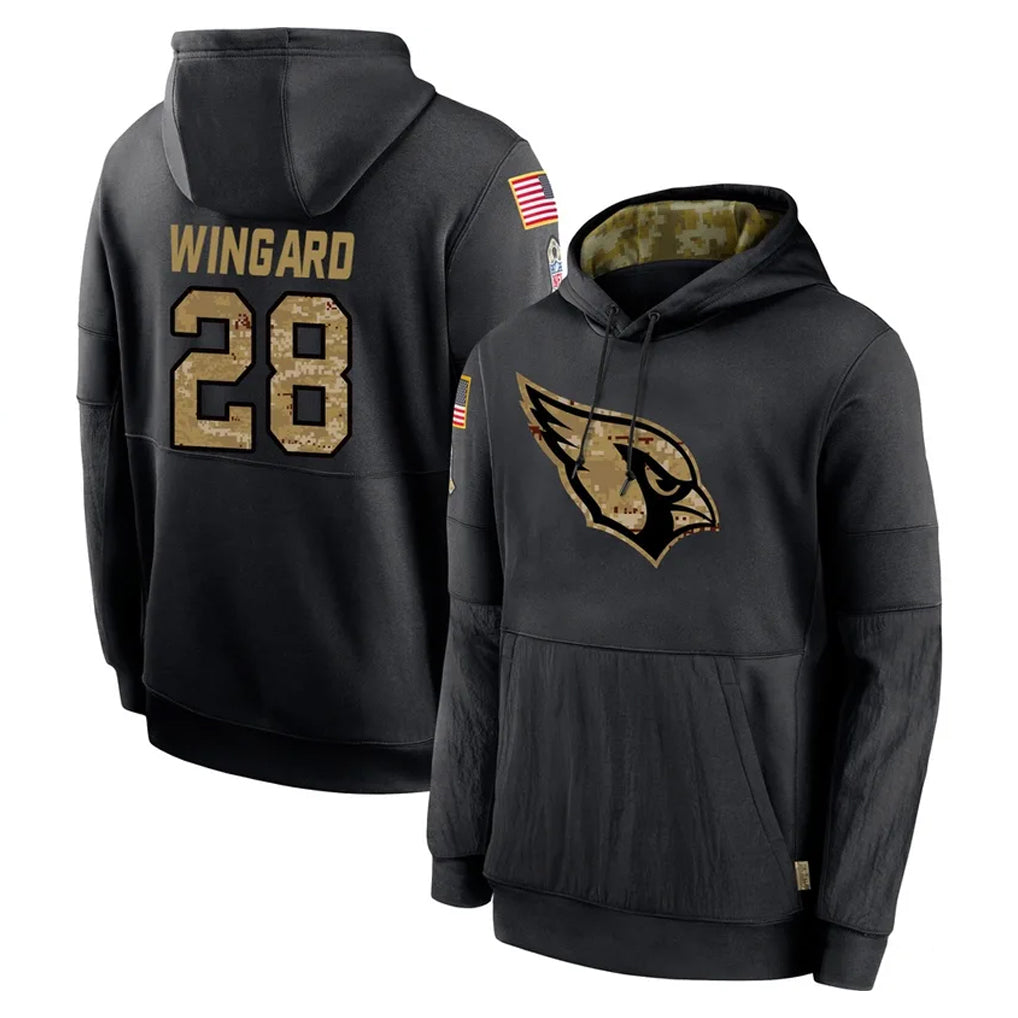 A.Cardinals #28 Andrew Wingard Player Black Salute to Service Sideline Performance Pullover Hoodies Home Game Odoa Stitched Jerseys