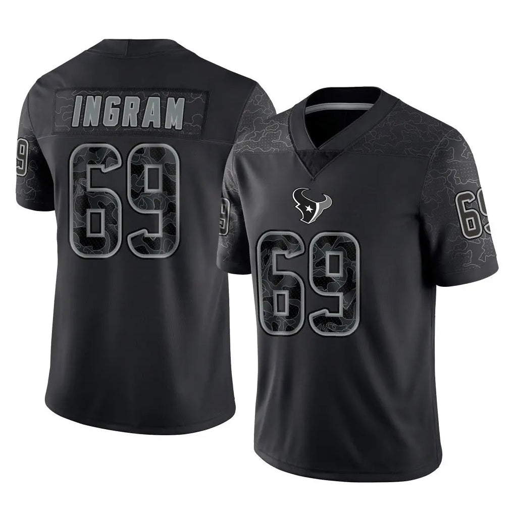 H.Texans #69 Ed Ingram Player Black Reflective Limited Game Odoa Stitched Jerseys