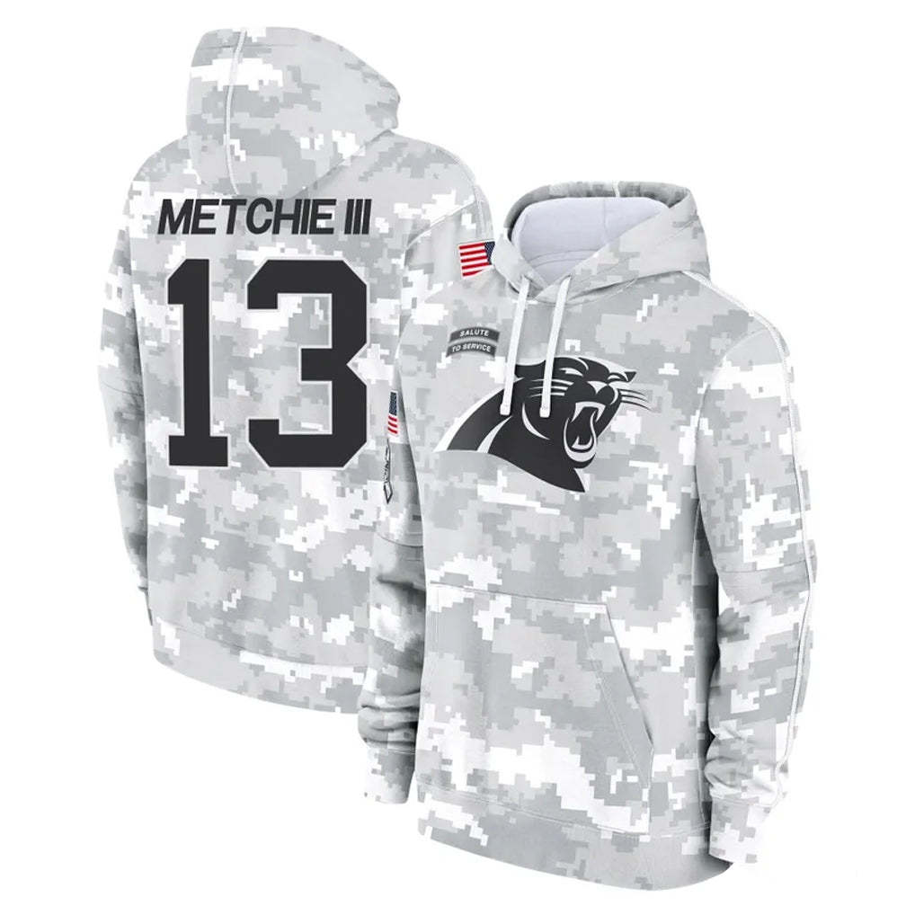 C.Panthers #13 John Metchie III Player Arctic Camo Salute to Service Pullover Hoodies Limited Game Odoa Stitched Jerseys