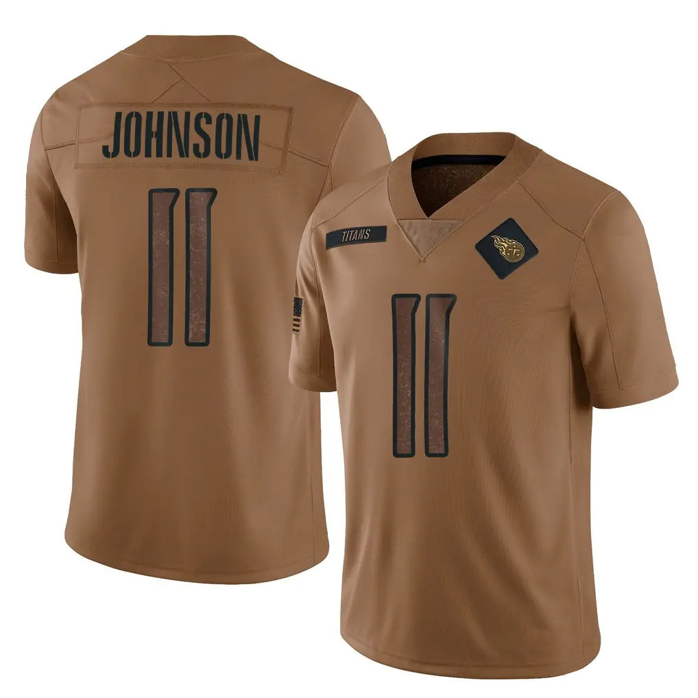 T.Titans #11 Jermaine Johnson II Player Brown Limited Salute to Service Home Game Odoa Stitched Jerseys