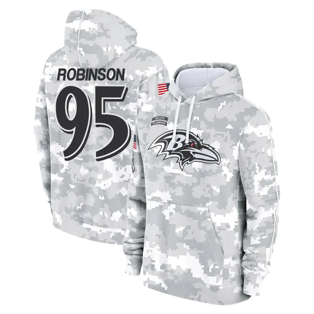 B.Ravens #95 Tavius Robinson Player Arctic Camo Salute to Service Pullover Hoodie Odoa Stitched Jerseys