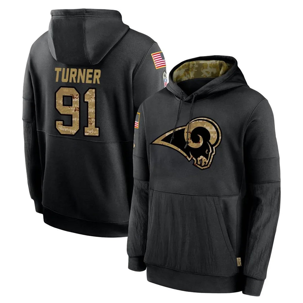LA.Rams #91 Kobie Turner Player Black Salute to Service Hoodies Limited Game Odoa Stitched Jerseys