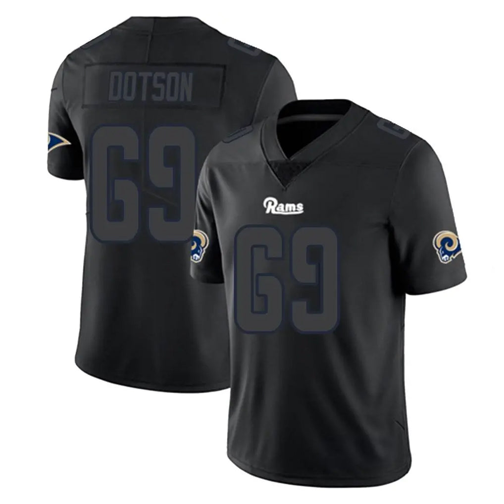 LA.Rams #69 Kevin Dotson Player Black Impact Limited Home Game Odoa Stitched Jerseys