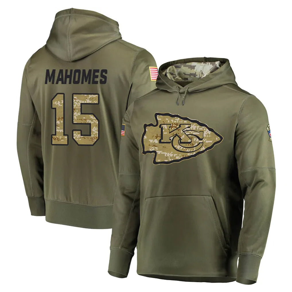 KC.Chiefs #15 Patrick Mahomes Player Olive Salute to Service Pullover Hoodies Home Game Odoa Stitched Jerseys
